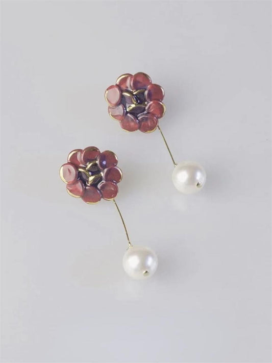 Song "Red Petal With Pendant"Handmade Ceramic And Pearl Earrings