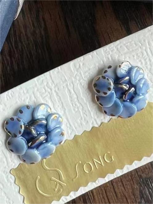 Song "Blue Petal"Handmade Ceramic Earings